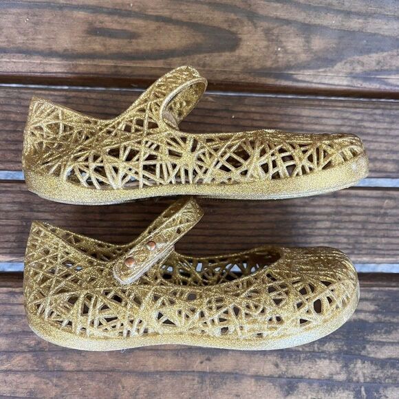 Mini Melissa + Campana Gold Glitter Zig Zag Mary Jane Shoes Toddler Girls Size 9 - Picture 7 of 12